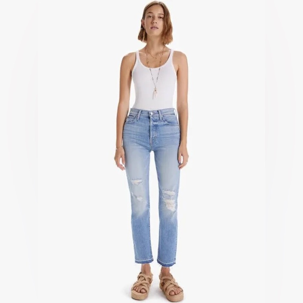 MOTHER High Waisted Hiker Hover Undone Hem